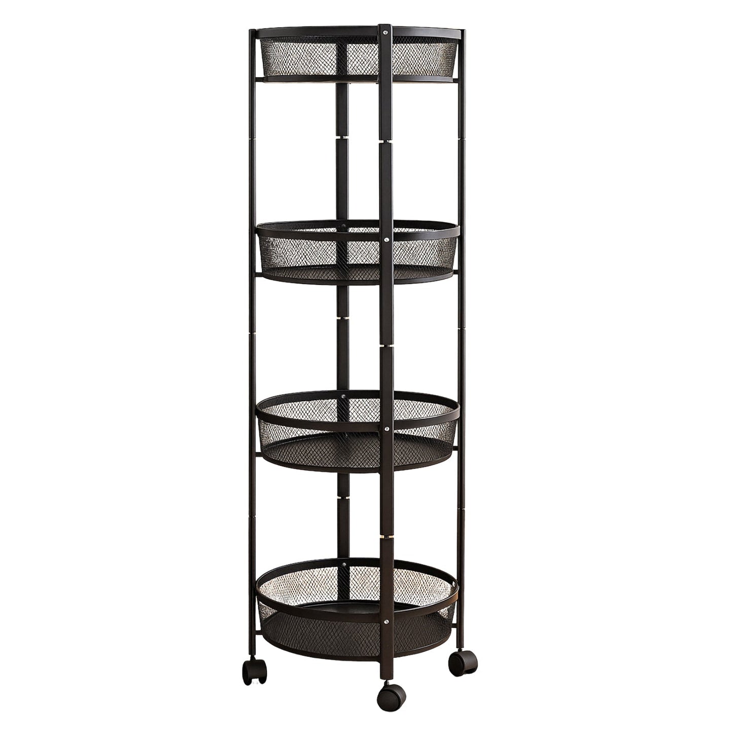 4-Layer Round Metal Folding Storage Trolley with Mesh Baskets and Wheels – Multi-Purpose Organizer Rack (1 Pc)